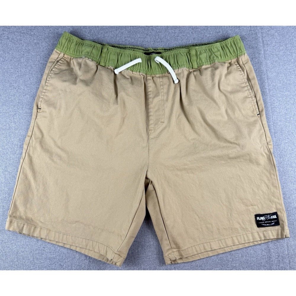 Flag Nor Fail Men's Khaki Elastic Waist Drawstring Shorts Medium Casual Beach